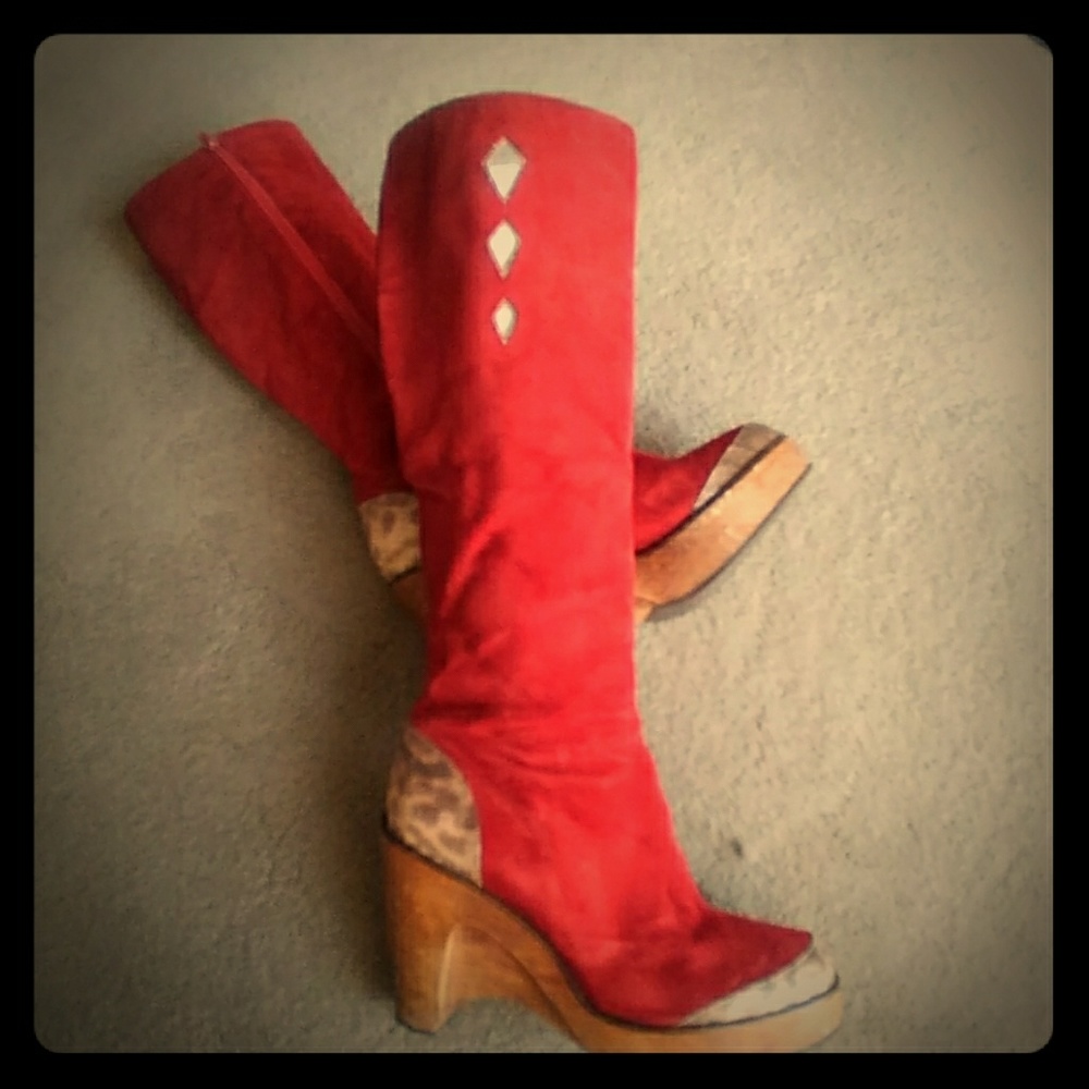 Anthropologie red suede boots